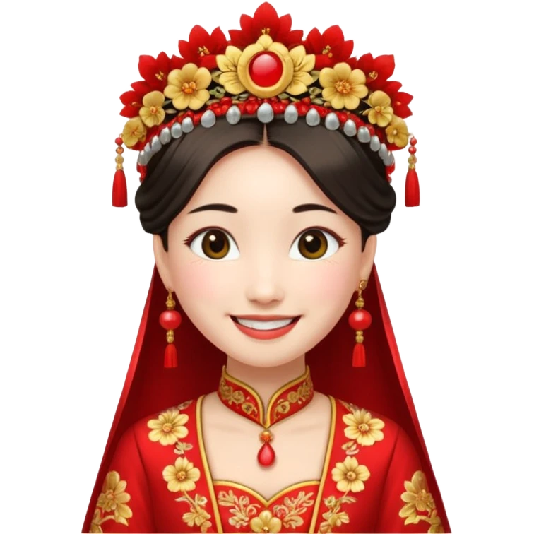 Chinese bride getup, smiley face. emoji