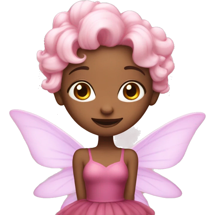 Fairy with light pink cloudy hair, dark pink dress and pink pointy wings,  emoji