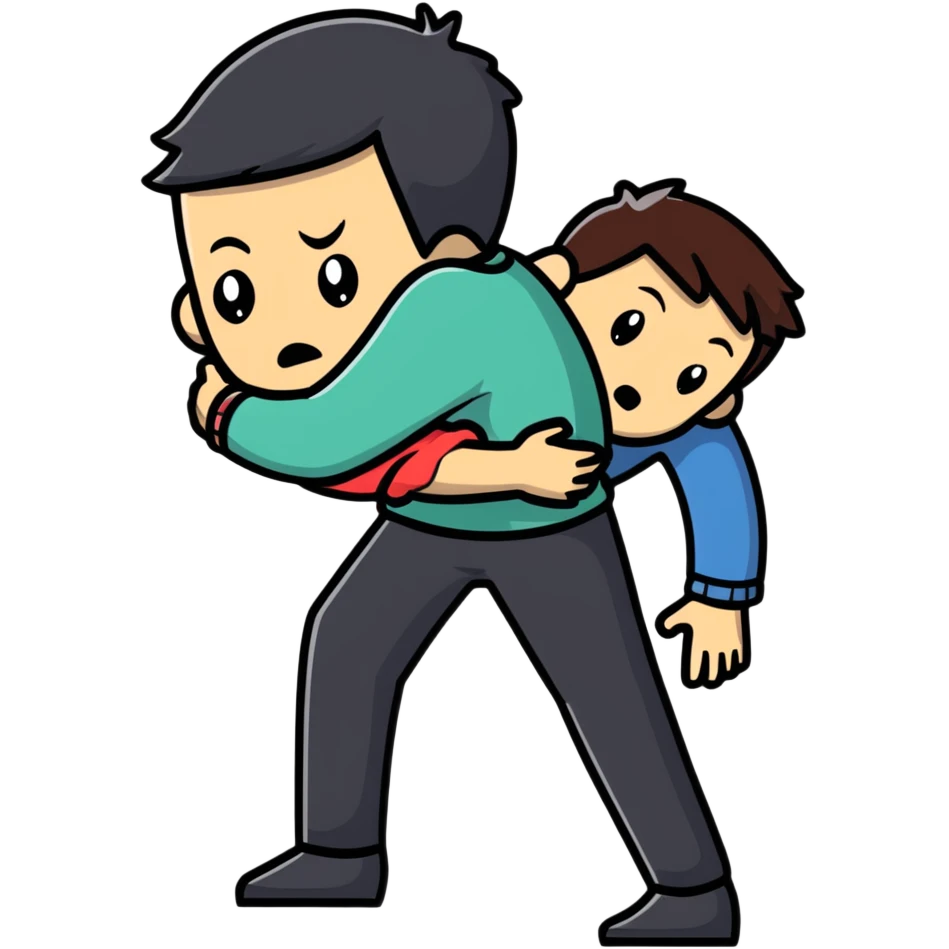 man with anxious attachment desperately holding onto someone with fearful expression not wanting to let go emoji