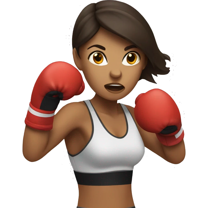 Brunette woman boxer throwing a punch emoji