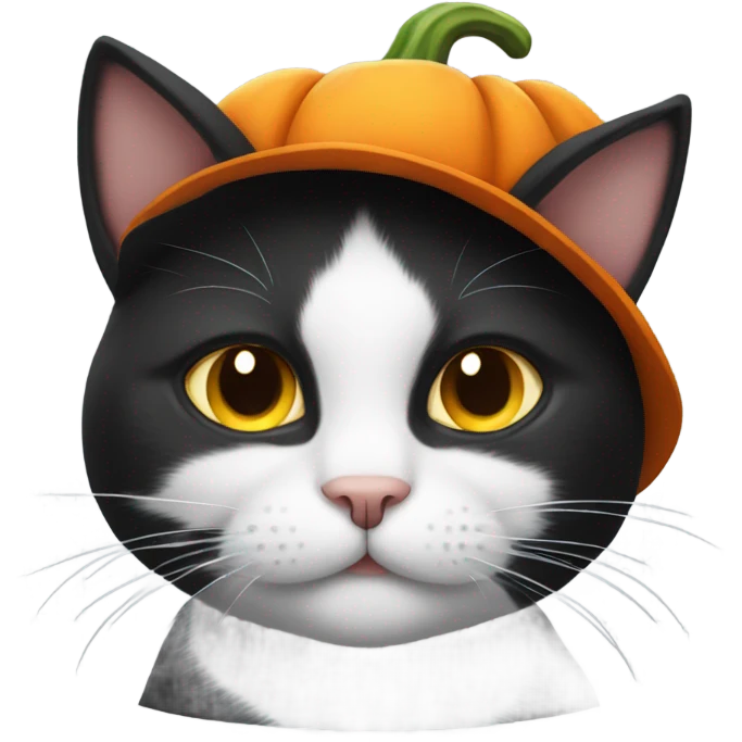 Black and white Cat with a pumpkin hat  emoji