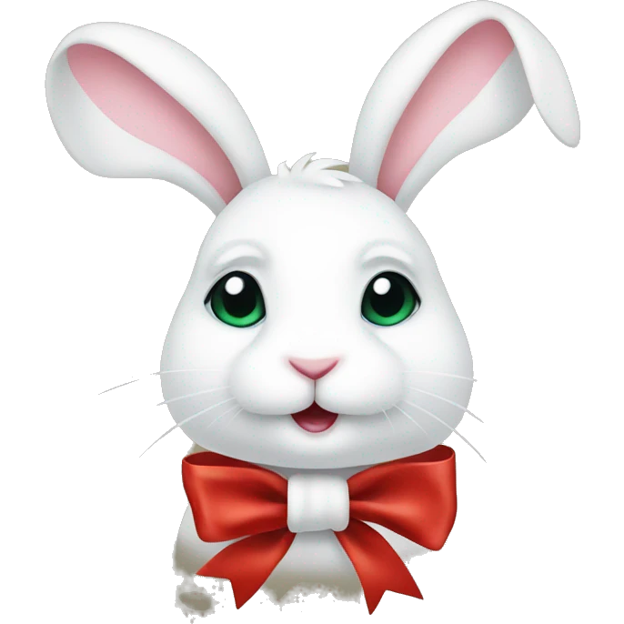 White bunny with a Christmas bow emoji
