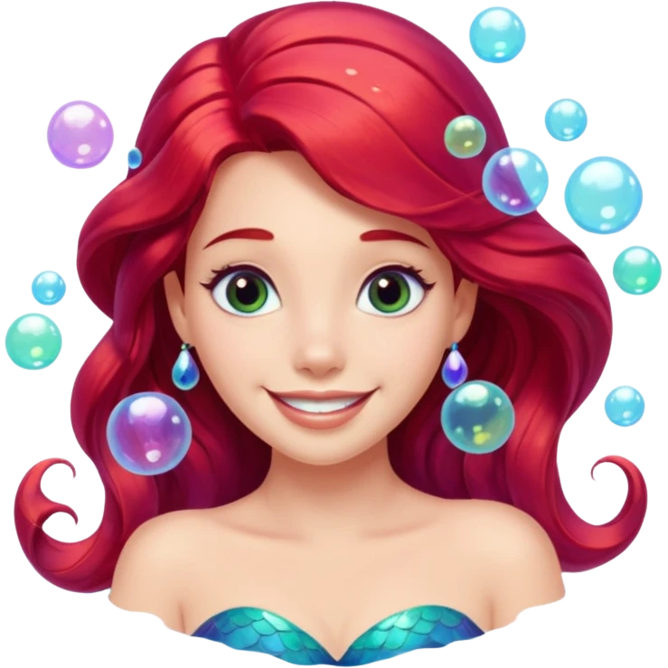 Princess Ariel emoji underwater, surrounded by bubbles emoji