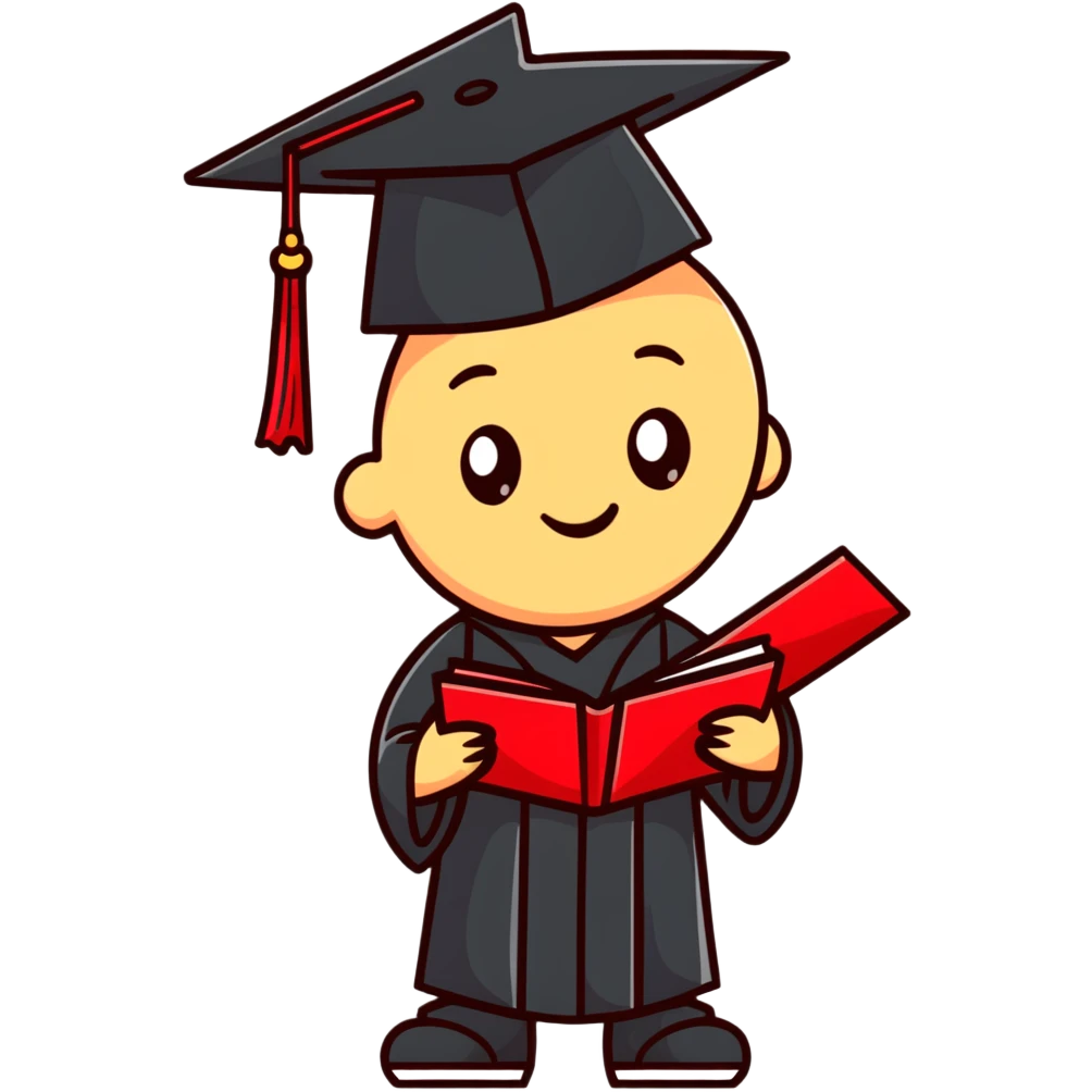 student with a red F grade, slumped posture, graduation cap emoji