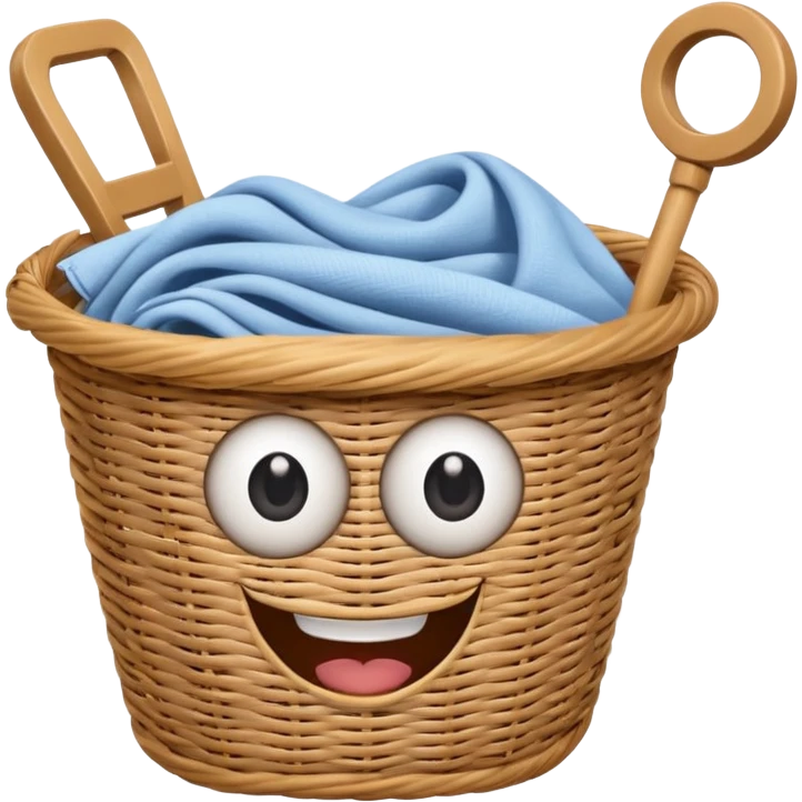 Laundry basket with magic wand and eyes and a mouth emoji