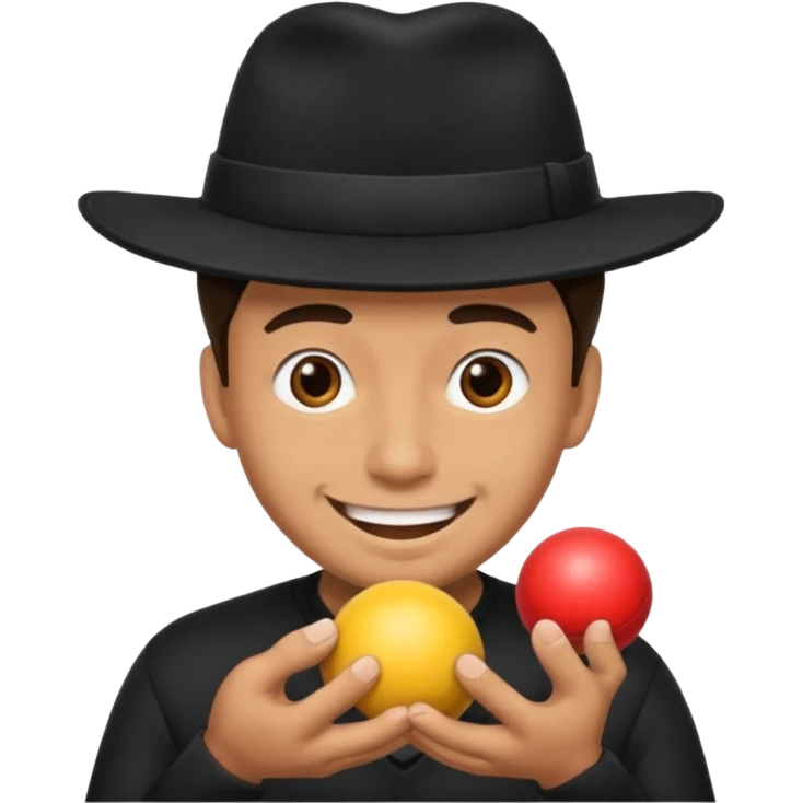 superstitious smiling man in black hat squeezing his balls emoji