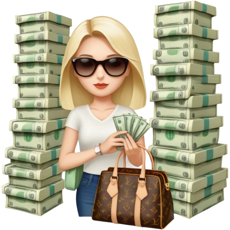 Old money women with sunglasses and Luis Vuitton bag and lots of money  emoji