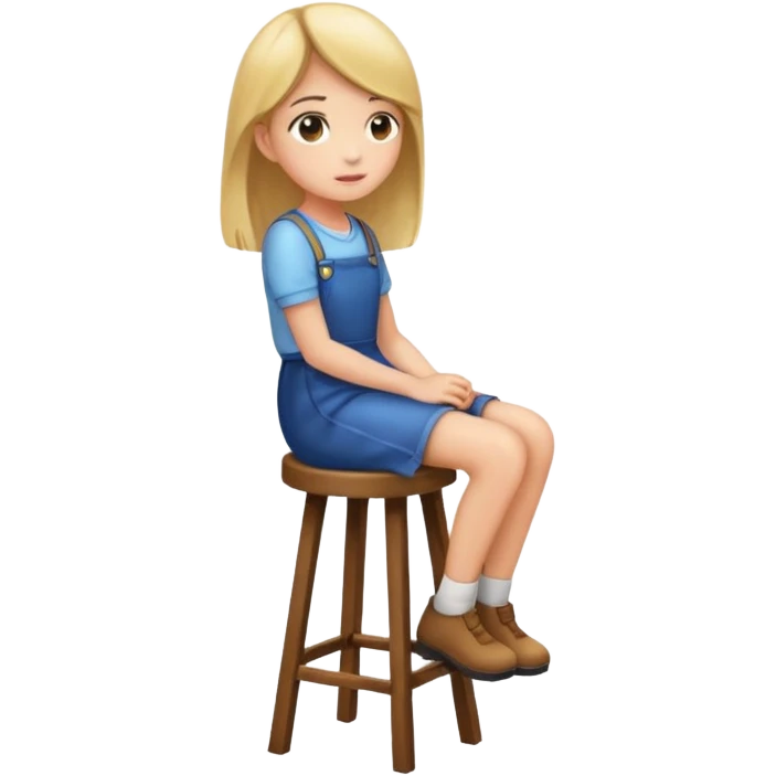 a girl is sitting on a stool seeing toward left side emoji