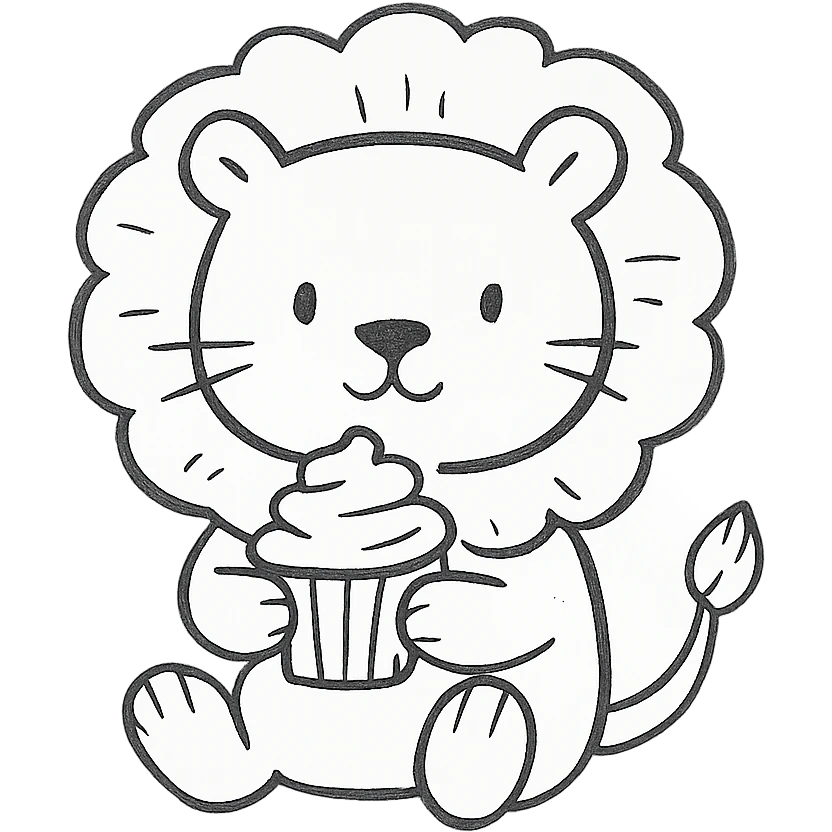 a lion holding a cupcake emoji