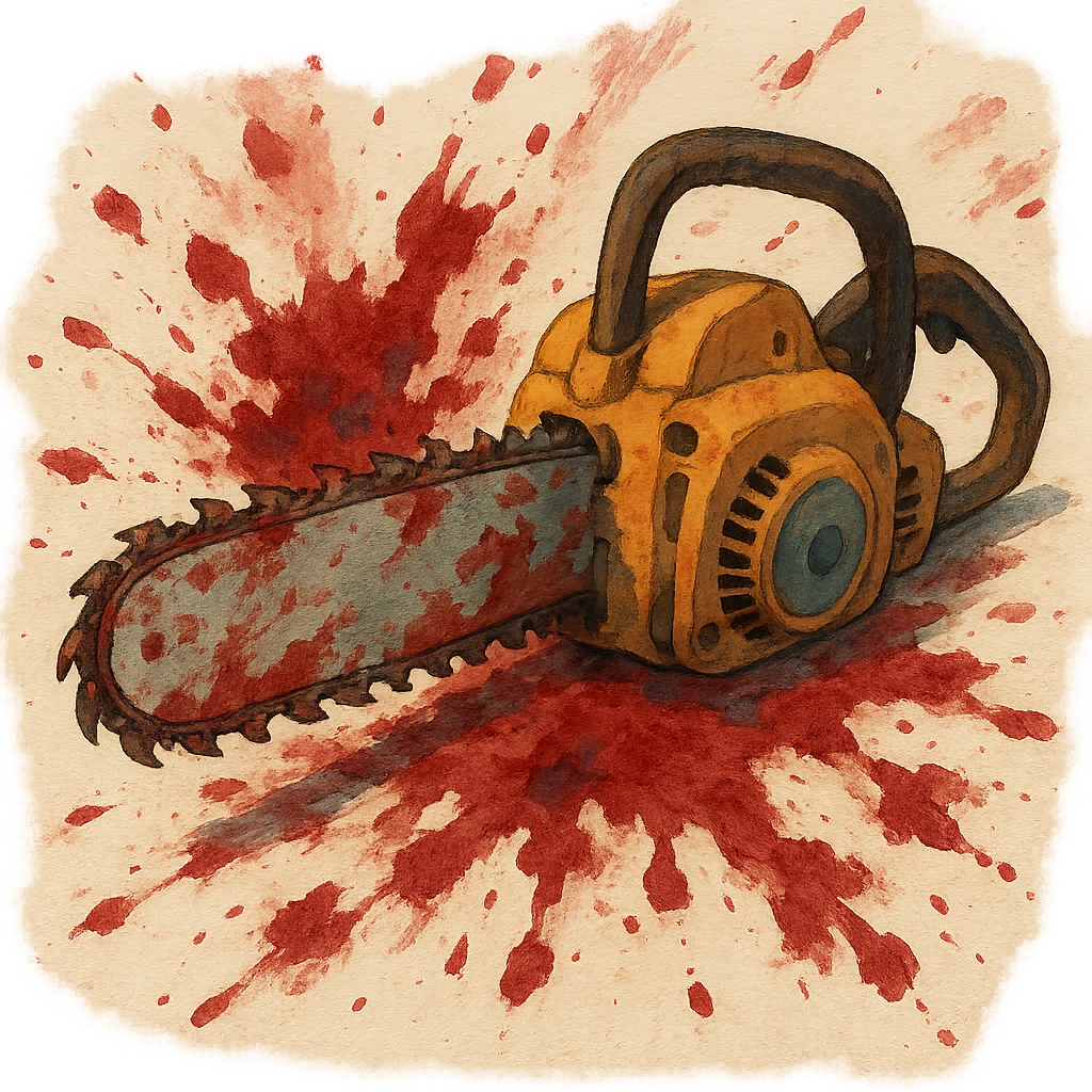 ghibli style chainsaw with artistic blood splatter, painterly look emoji