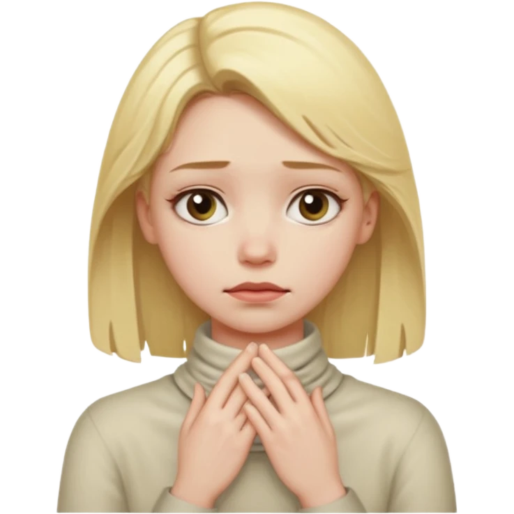 blonde girl with hands around her neck and miserable face emoji