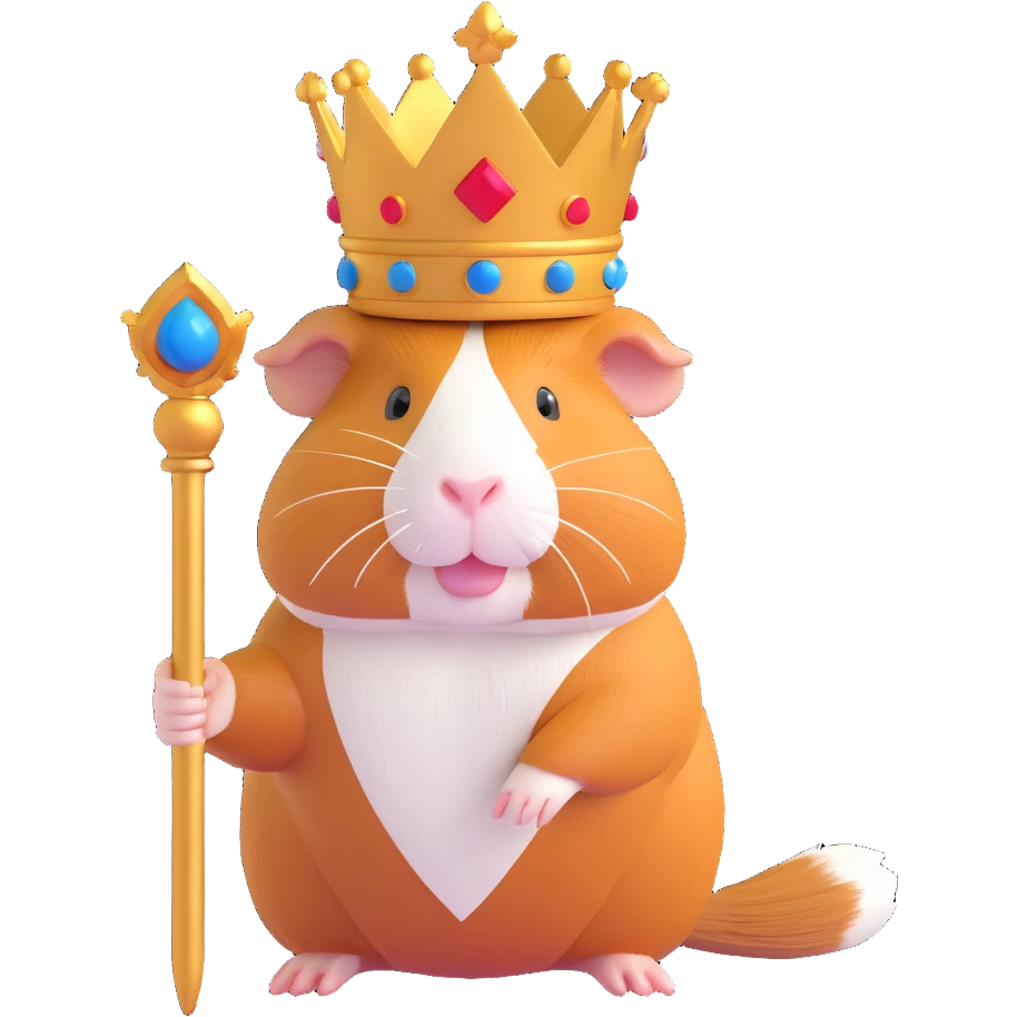 charming guinea pig with a scepter and crown, royal attire emoji
