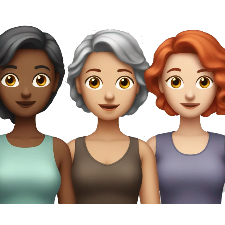 Three girlfriends. One grey hair, one red head, and one dark brown hair emoji
