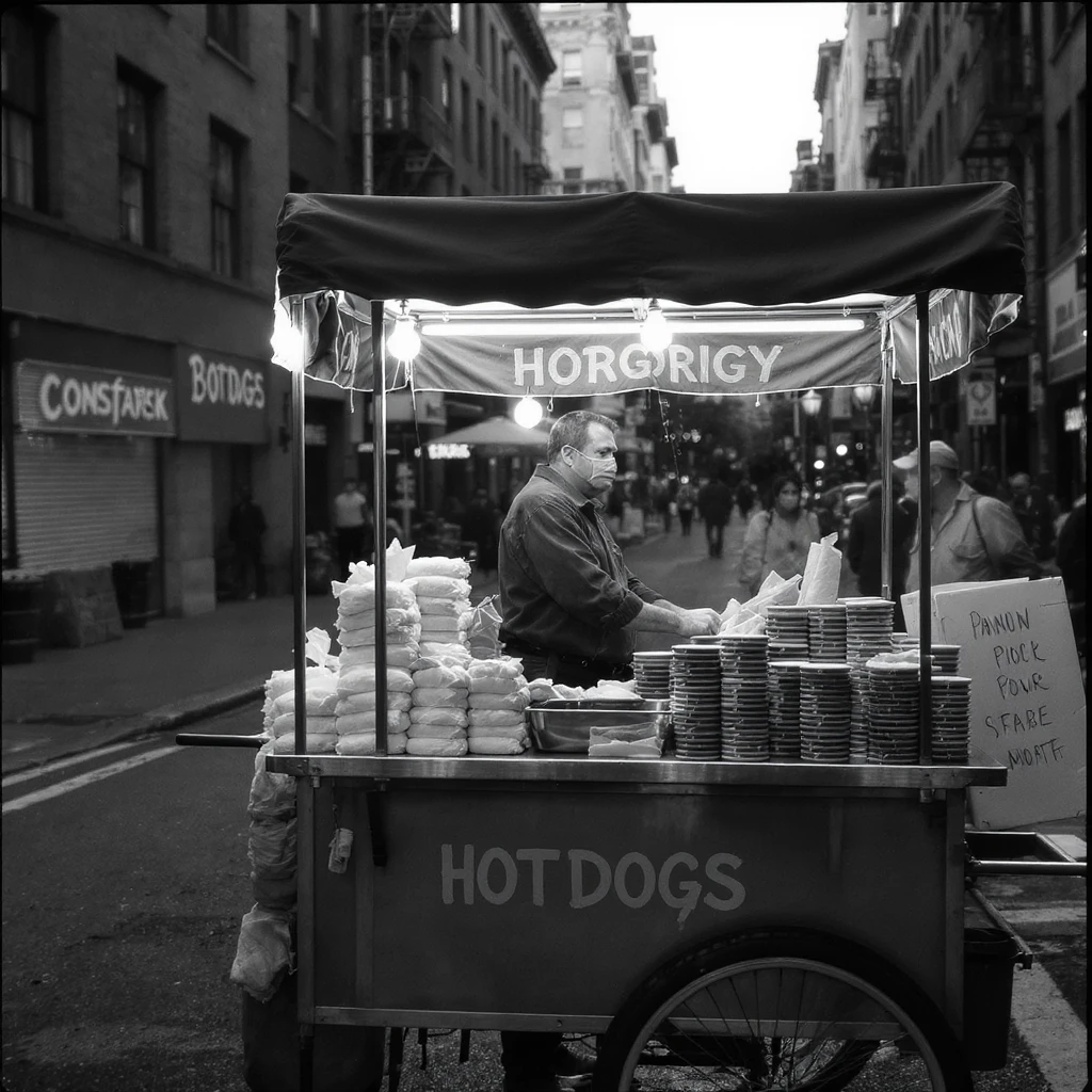 hotdog seller in New York with cart emoji