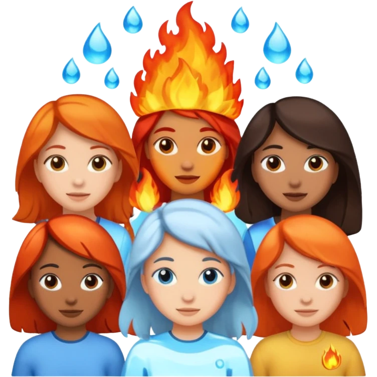 Generate 5 girls represented as 5 natural elements one fire , water , sky ,air , water emoji