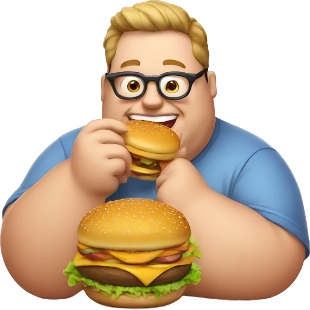 fat man wearing eyeglasses eating a burger emoji