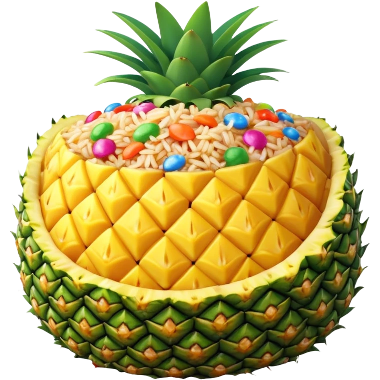pineapple fried rice emoji, pineapple shell filled with fried rice, colorful ingredients, realistic textures emoji