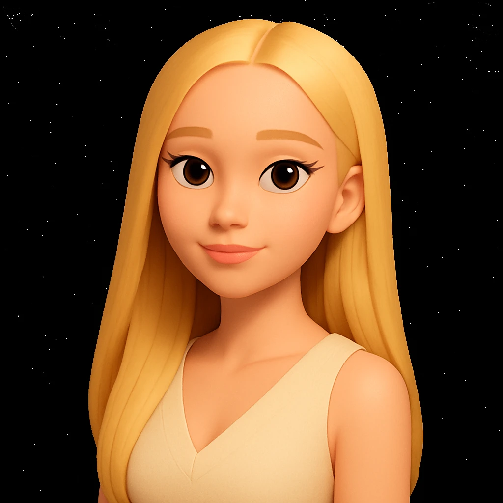 Slightly improve the girl's appearance, showing her below the shoulders in the same 3D emoji style. Keep her features natural and harmonious, maintaining the 3D emoji look and feel. emoji