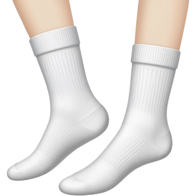 bottom view of two feet wearing white socks, showing soles emoji