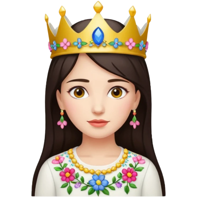 Ukrainian woman in a white embroidered shirt with dark hair and a crown of flowers on her head emoji