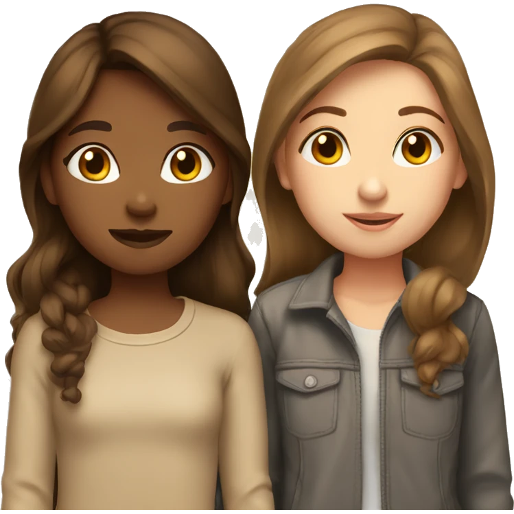 brown haired girl and light brown haired girl kissing emoji