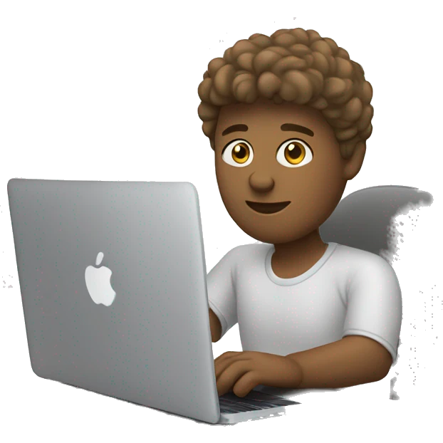 White freelancer working on macbook emoji