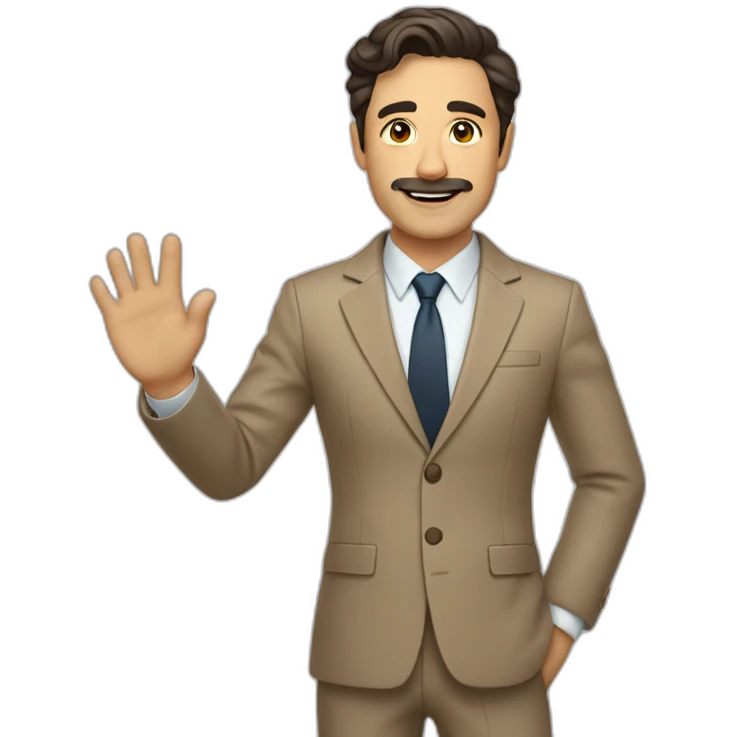 Man with light brown suit, dark hair and small mustache. He waving for a cab emoji