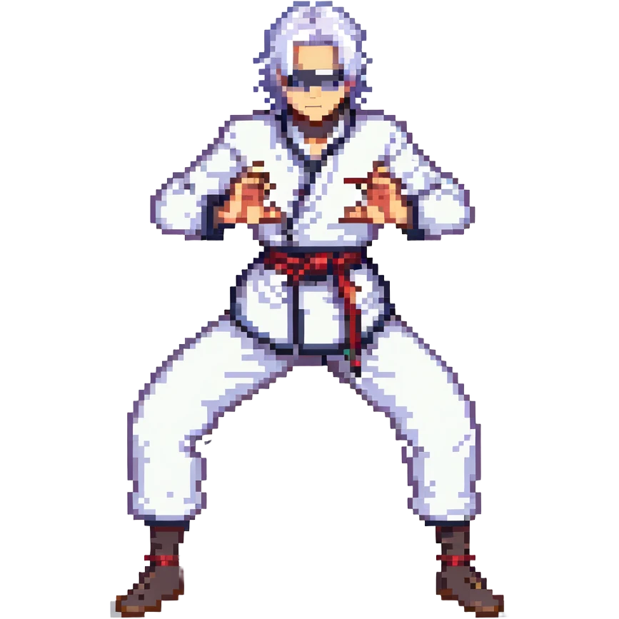 Gojo Satoru from Jujutsu Kaisen, pixel art style, white hair, blindfold, cool stance emoji
