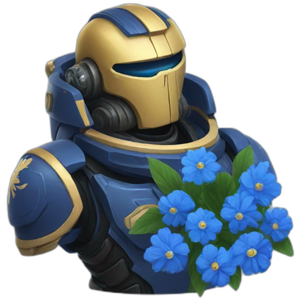 spacemarine giving blue flowers emoji