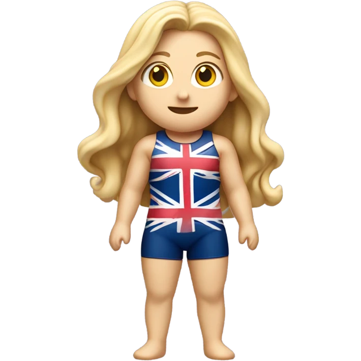 A girl with long blonde hair with wide shoulders wearing a Great Britain rowing swimming suit and has small muscles and add a necklace that has a sea shell pendant on it. The necklace is around the neck and the pendant is on her chest emoji