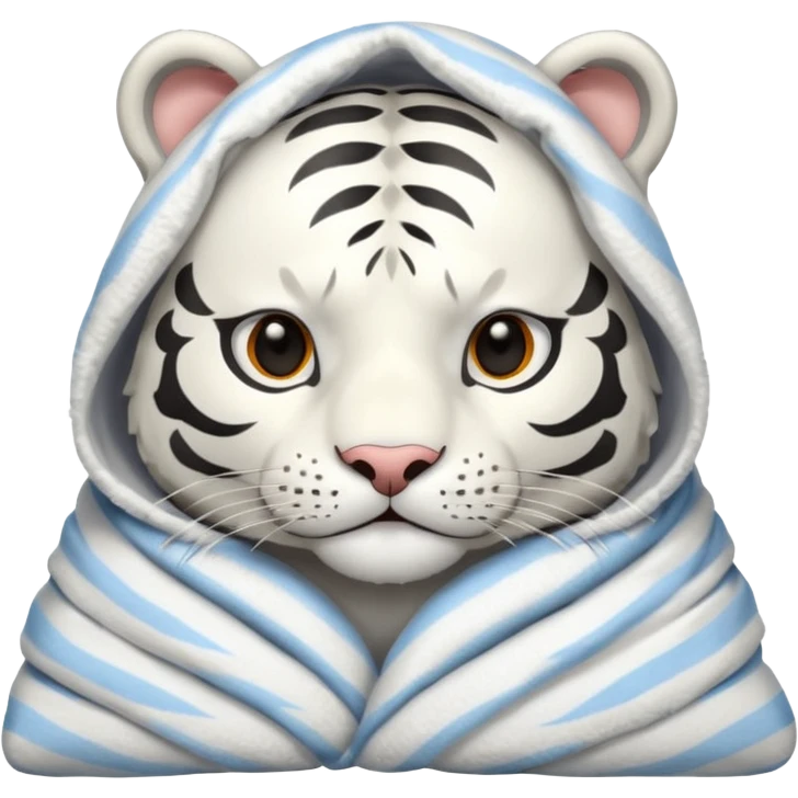 Shivering white tiger in a blanket emoji