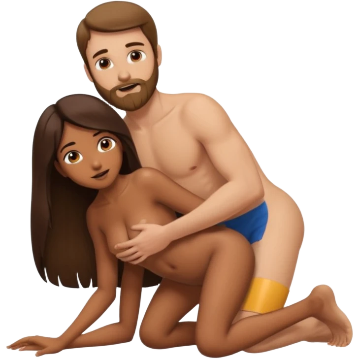 sex sticker, brown girl with long dark hair getting fucked by white guy with brown hair and beard having sex, nude tits, girl bent over, having sex, only two people, anatomically accurate, dick in pussy emoji