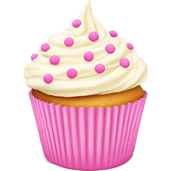 Butter creme frosted cupcake with pink polka dot cup liner emoji