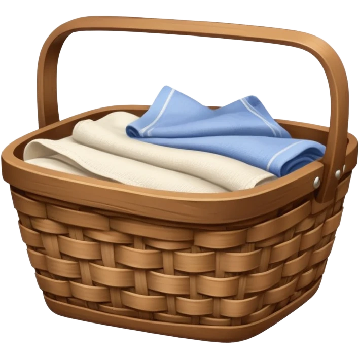 A wooden raffia Brown basket with fresh washed linen emoji