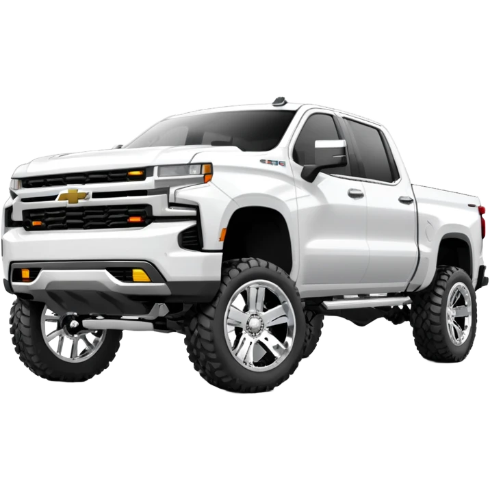 Lifted 2021 White Chevrolet Silverado on chrome rims with wheel lights emoji