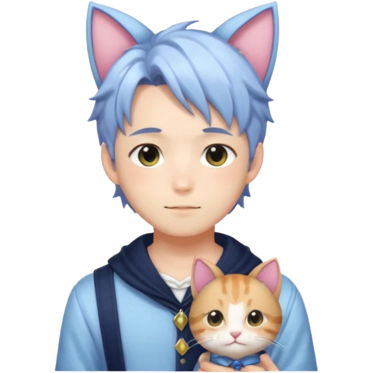 Shiny Blushing Cute Kawaii Handsome Shoujo Anime Man with Cat Ears Trending Style Cottagecore  emoji