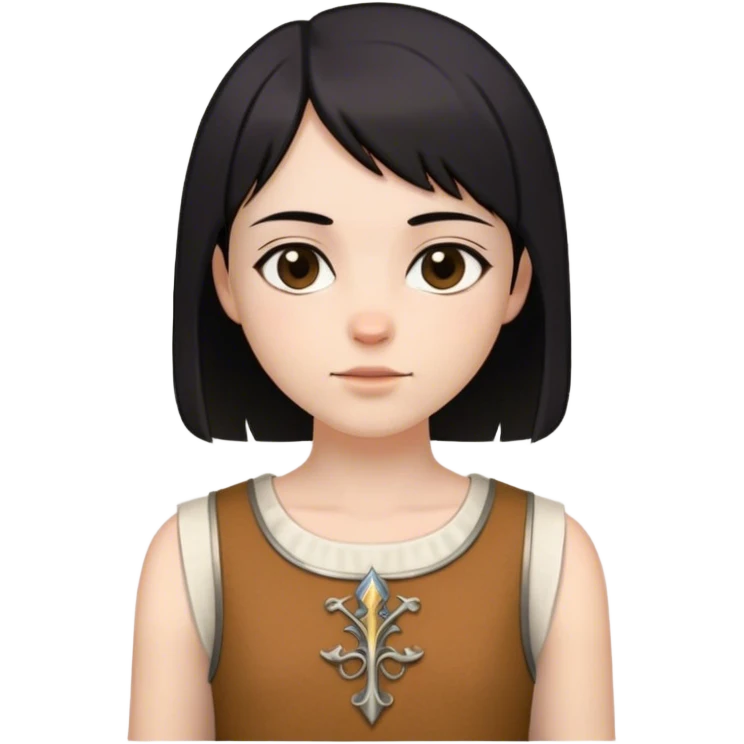 medieval summer outfit worn by a DnD themed fantasy character. basic sleeveless wool tunic with a simple round neckline and a decorative trim. clothes only above the waist. The clothes full waist. The character's haven't arms. character is white-skinned, black hair, brown eyes, short straight hair. emoji
