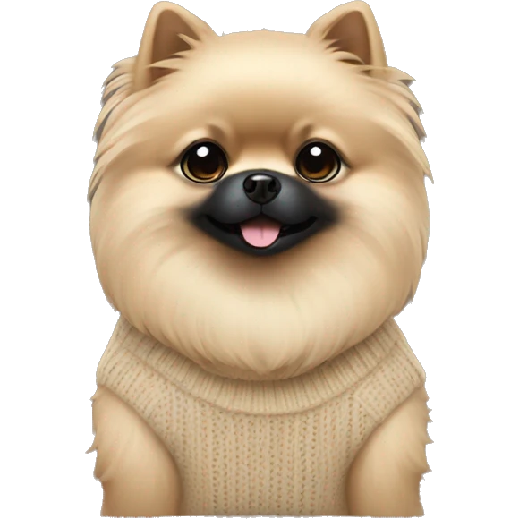 Black pomeranian wearing beige sweater emoji