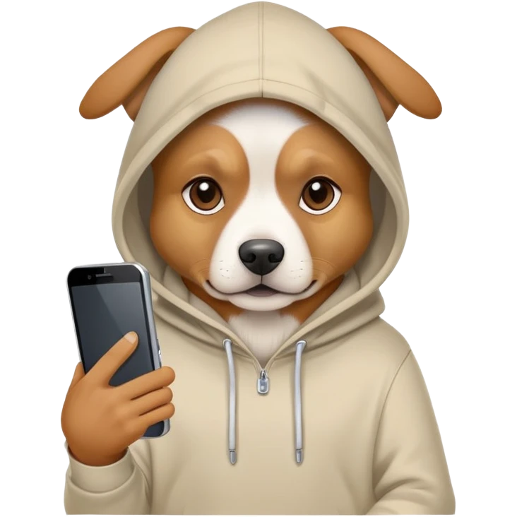 Dog hoody and a smart phone ￼ emoji
