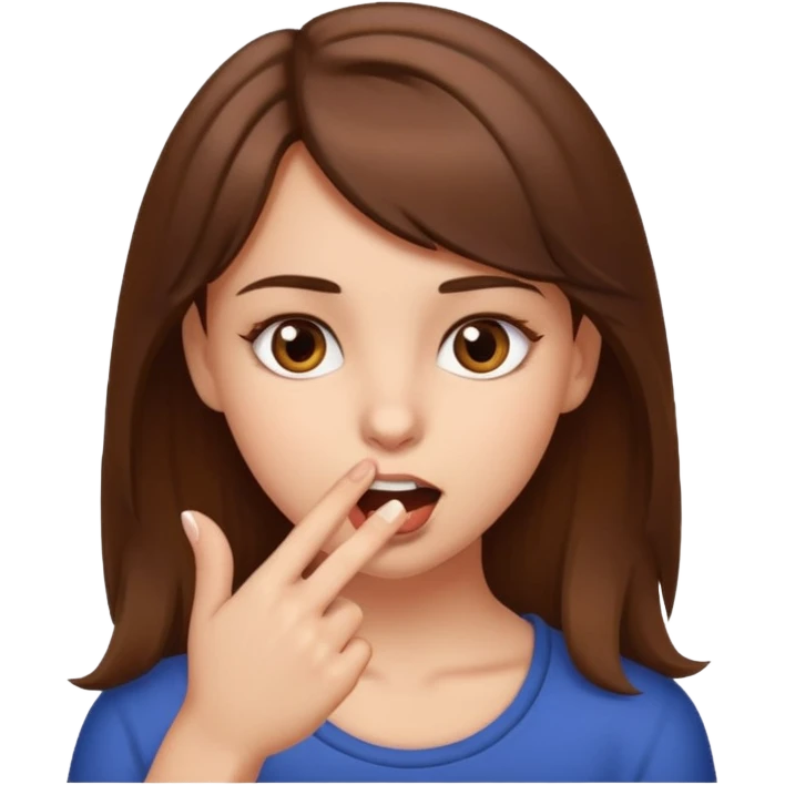Fais moi une fille brune avec les yeux marrons, qui ce mort un doigt avec un regard coquin. emoji