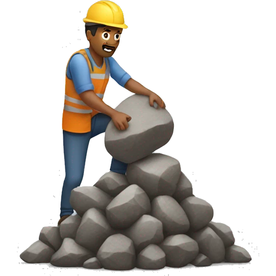man putting a huge rock on a pile emoji
