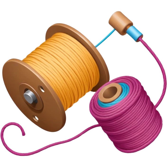 showing a hand neatly winding thread around a spool, yarn reel, or cable roll — showing the action of wrapping or coiling something around — smooth motion lines indicating circular movement, clean colorful emoji-style design emoji