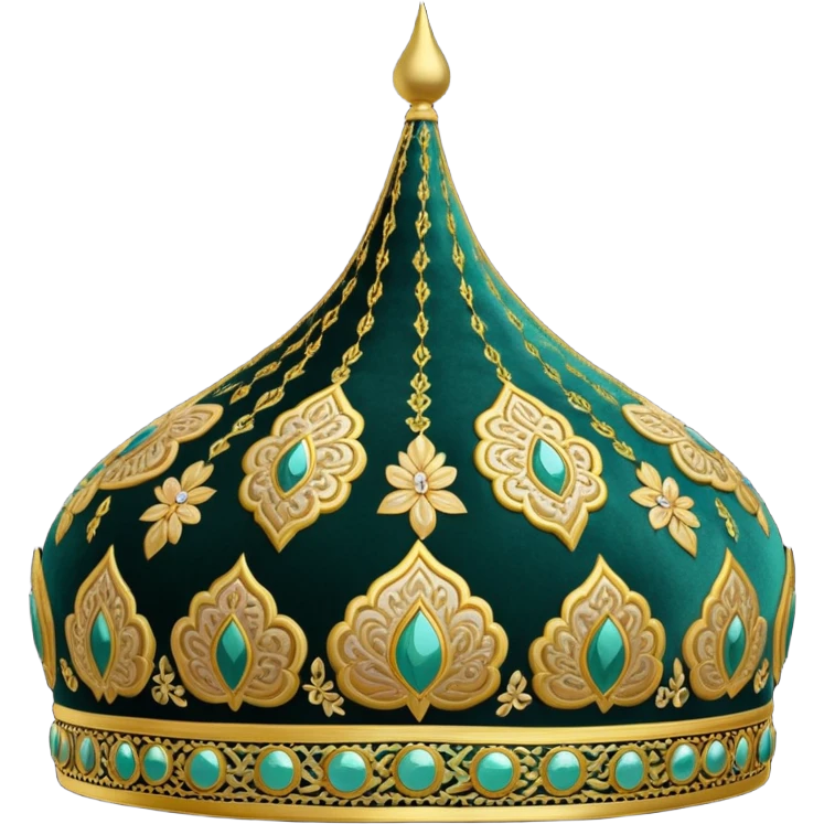 Bukhara style doppa hat with small detailed gold embroidery on dark background emoji