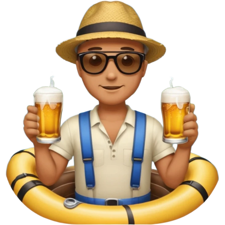 a guy river tubing with a beer  emoji
