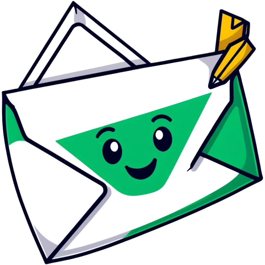 Geometric Maya style smile emoji - receiving a letter, strictly white and deep dark green only, angular sharp lines emoji