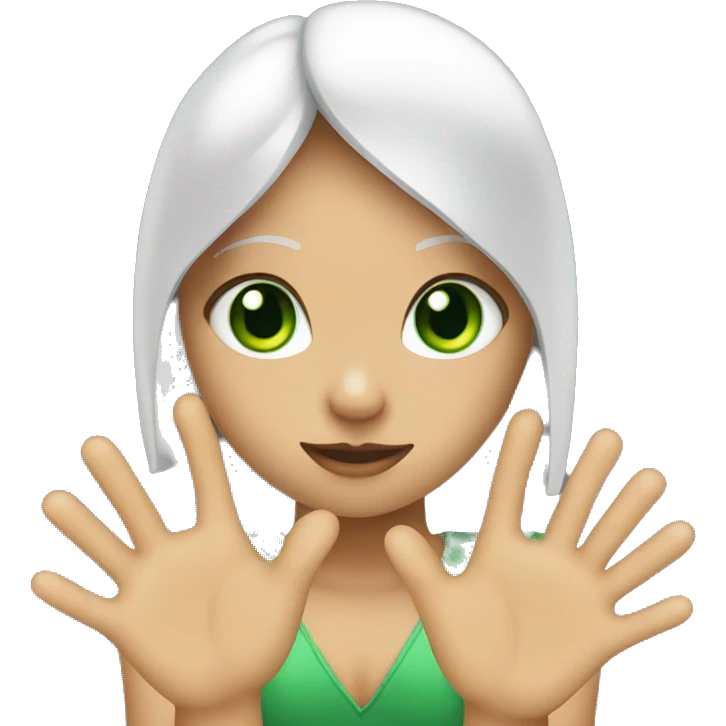 girl with green eyes making love heart with hands  emoji