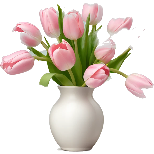 Light pink tulips in white vase in bow  emoji