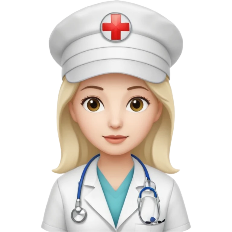 female doctor with white uniform and white hat with hospital logo on hat emoji