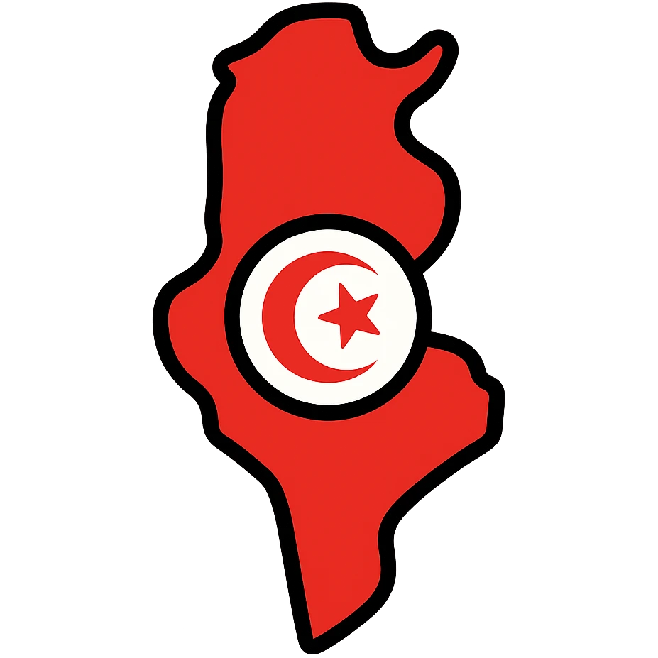 icon of Tunisia's map with a red and white color scheme, crescent and star emoji