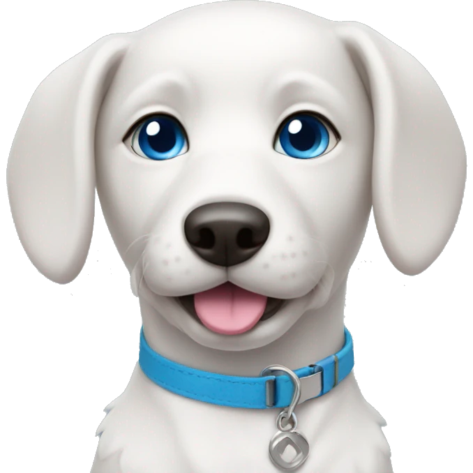 white model dog with blue eyes and pink collar emoji